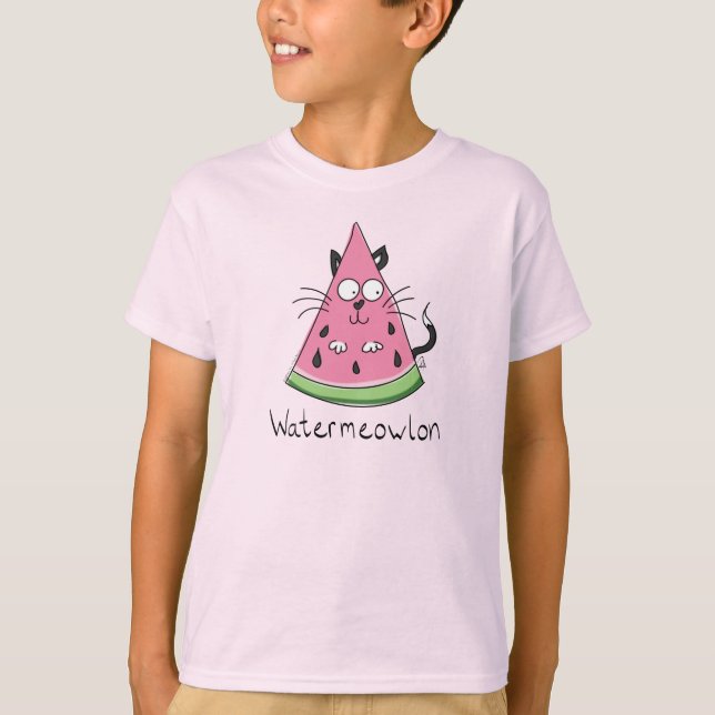 Cat Watermelon Cute Barn T Shirt (Framsida)