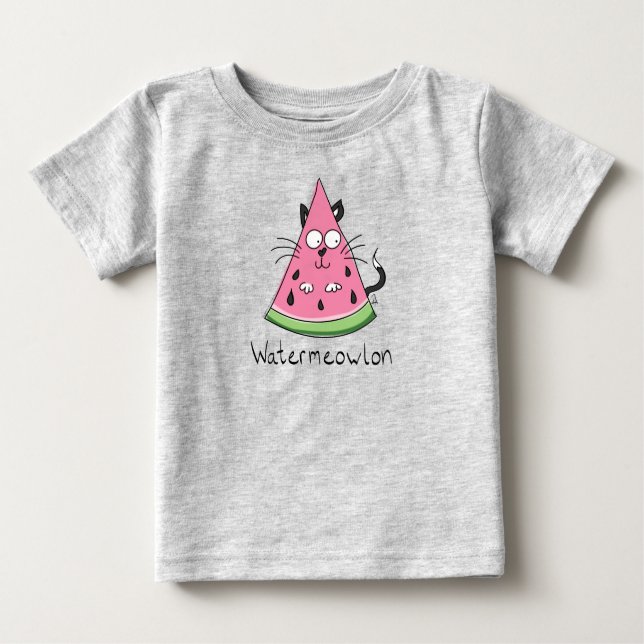 Cat Watermelon Funny Tecknad T Shirt (Framsida)