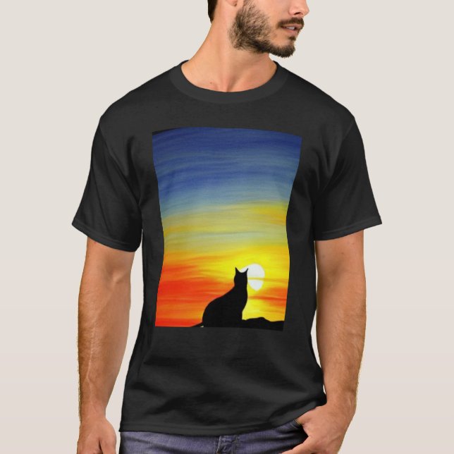 Cat Wating Sunset-scen Black Cat Sunset 3 T Shirt (Framsida)