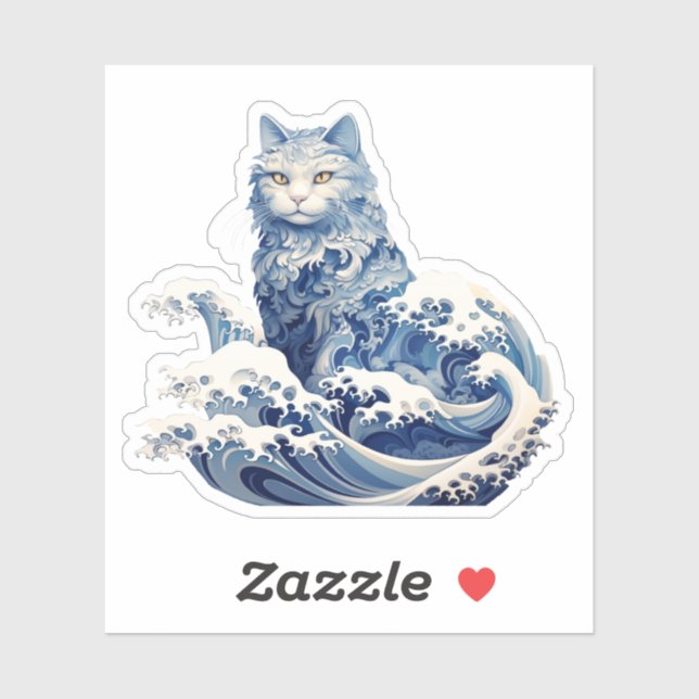 Cat Wave av Kanagawa Klistermärken (Ark)