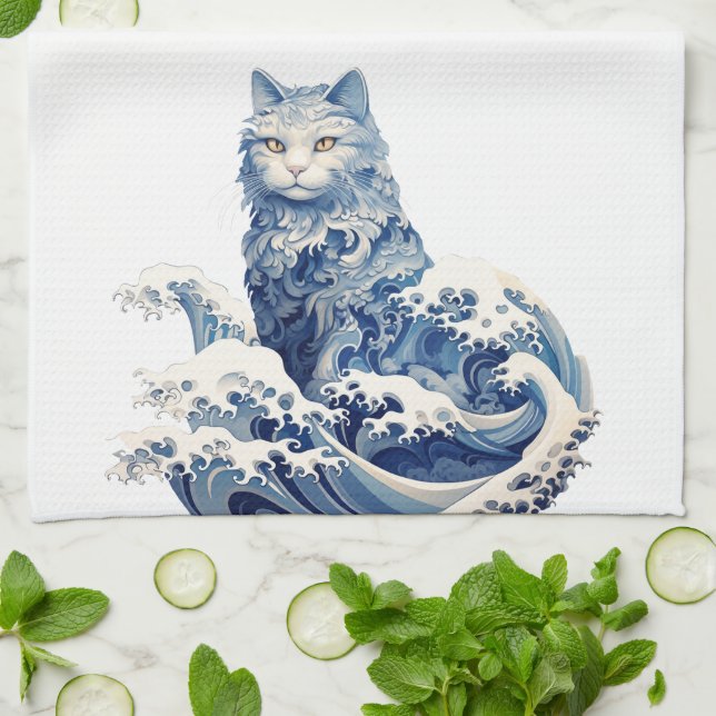 Cat Wave av Kanagawa Kökshandduk (Vikta)