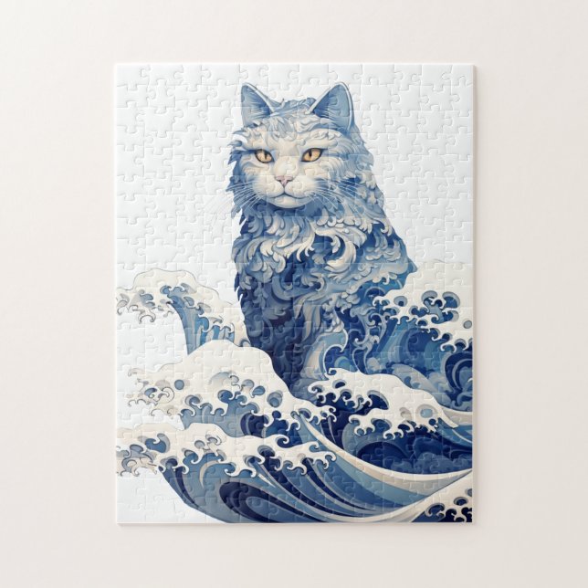 Cat Wave av Kanagawa Pussel (Vertikal)