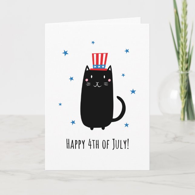 Cat wearing a patriotic hat, Happy 4th of July Kort (Framsida)