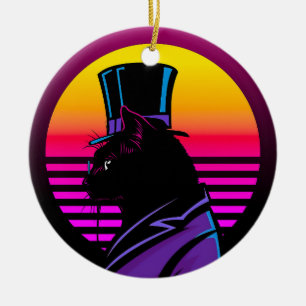 Cat Wearing a Tuxedo and a Hat Artwork Julgransprydnad Keramik