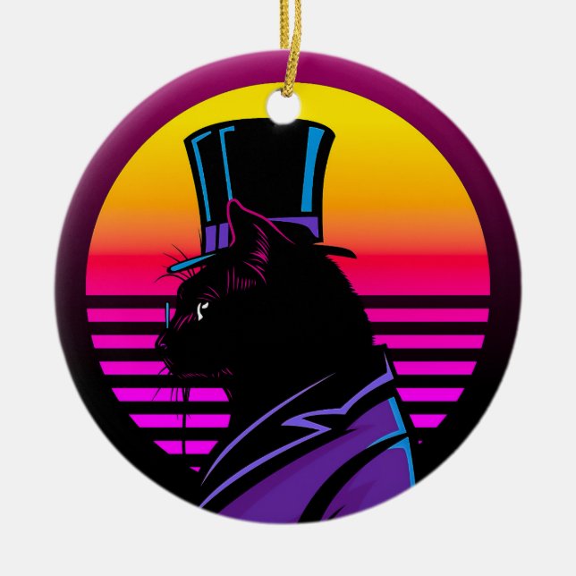 Cat Wearing a Tuxedo and a Hat Artwork | Julgransprydnad Keramik (Framsidan)