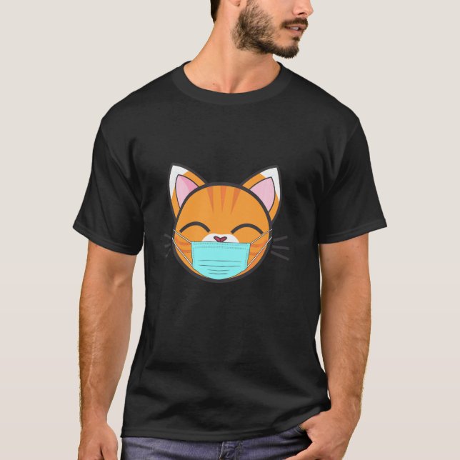 Cat Wearing Ansikte Mask, Cute Orange Cat Lovers P T Shirt (Framsida)