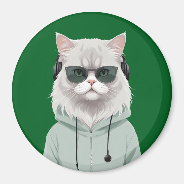 Cat Wearing Hoodie Funny Coola Animal Character Ar Magnet (Framsidan)