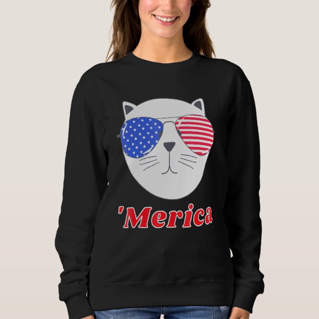 Cat Wearing Merica Sunglass 4th of juli American T Shirt (Framsida)