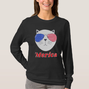 Cat Wearing Merica Sunglass 4th of juli American T Shirt