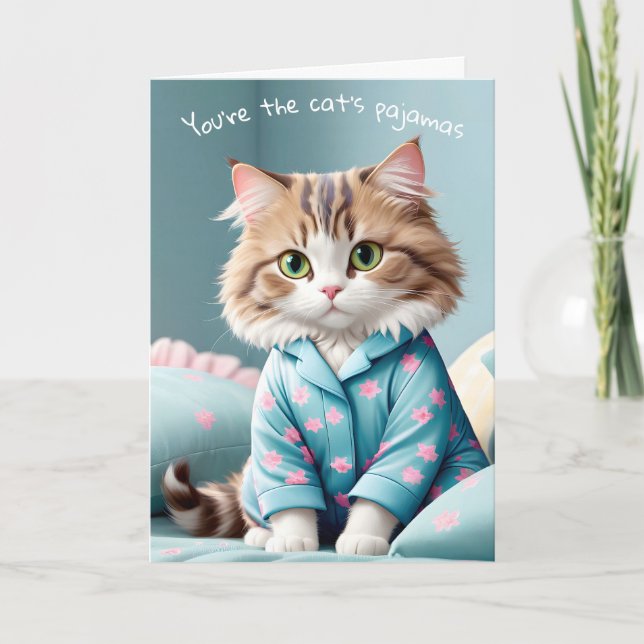 Cat Wearing Pajamas Tack Kort (Framsida)