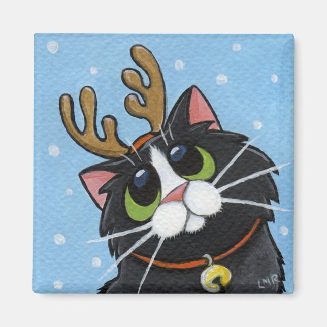 Cat Wearing Reindeer Antlers Magnet (Framsidan)