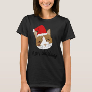 Cat Wearing Santa Red Hat Wishing God jul T Shirt