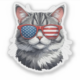 Cat Wearing Sunglasses American Flagga 4:e juli C Klistermärken