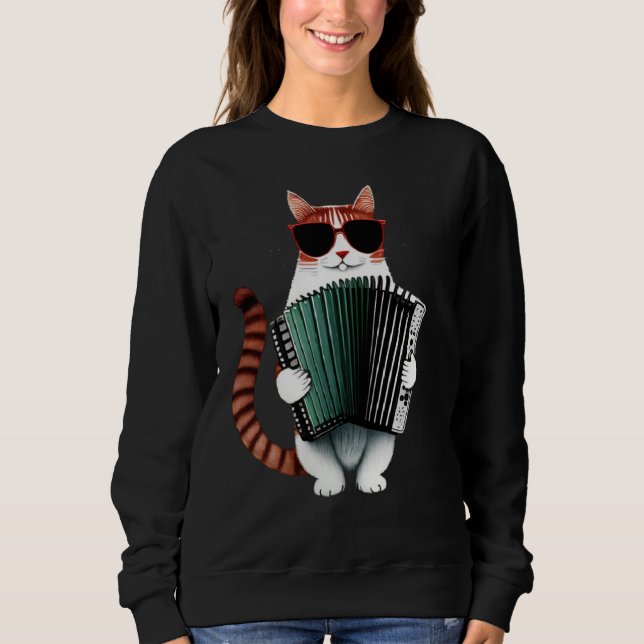 Cat Wearing Sunglasses Playing Accordion T Shirt (Framsida)