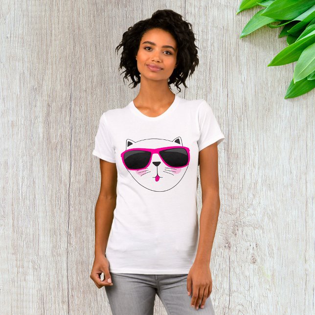 Cat Wearing Sunglasses Rosa Eyewear Womens T-Shirt (Skapare uppladdad)
