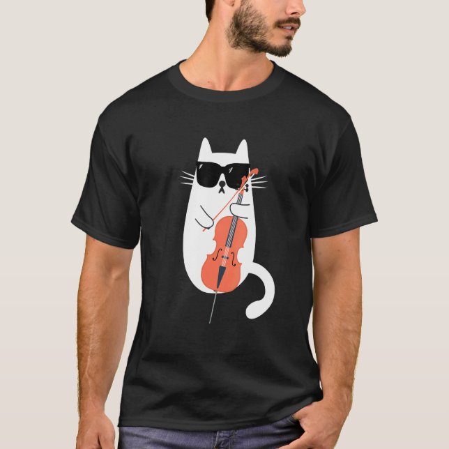 Cat Wearing Sunglasses Spela Cello Cellist Music T Shirt (Framsida)