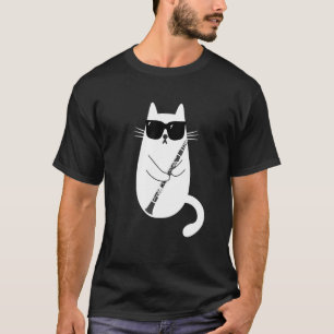 Cat Wearing Sunglasses spelar Clarinet Musician T Shirt