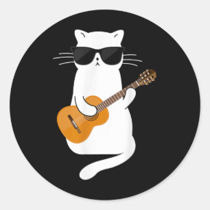 Cat Wearing Sungles som spelar Guitar Guitarist Runt Klistermärke