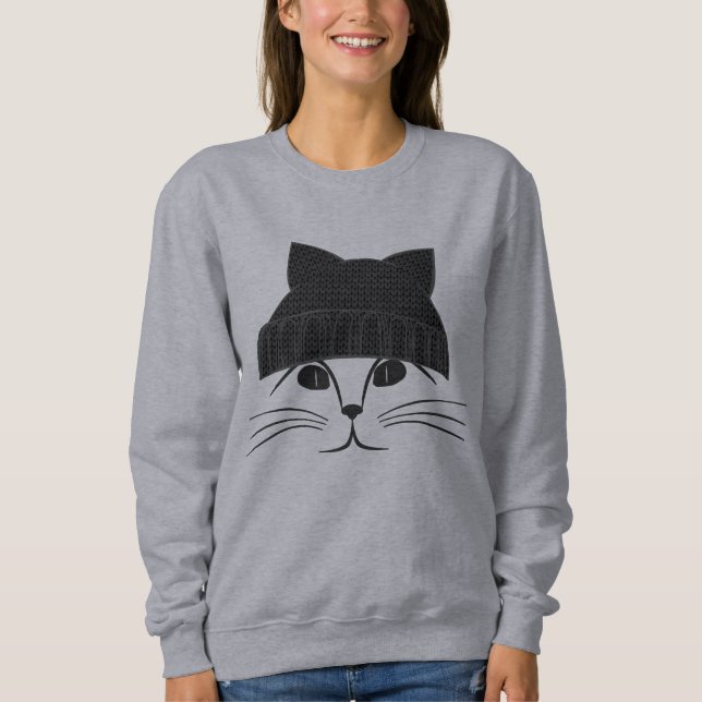 Cat Wearing Wooly Hat T Shirt (Framsida)