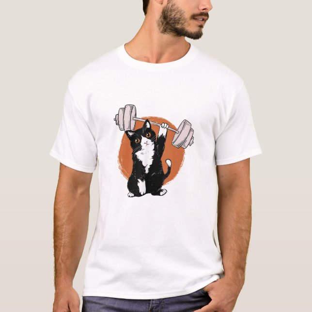 Cat Weightlifter T Shirt (Framsida)