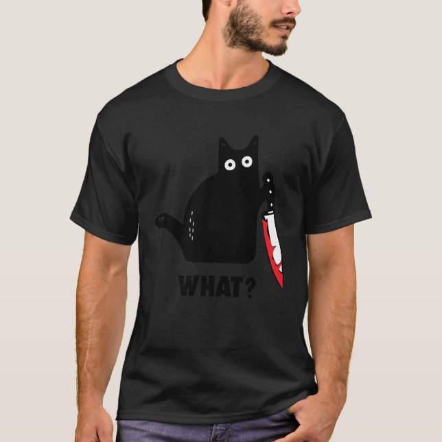 cat what Bloody knife witch blood splatter crazy c T Shirt (Framsida)