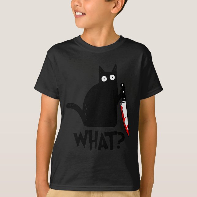Cat What_ Funny Black Cat Murderous Cat With Knife T Shirt (Framsida)