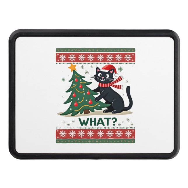 Cat What Funny Black Cat Pushing Christmas Tree Ug Dragkroksskydd (Framsidan)