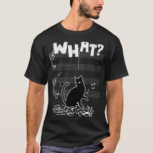 Cat What Funny Cat Music Note T Shirt (Framsida)
