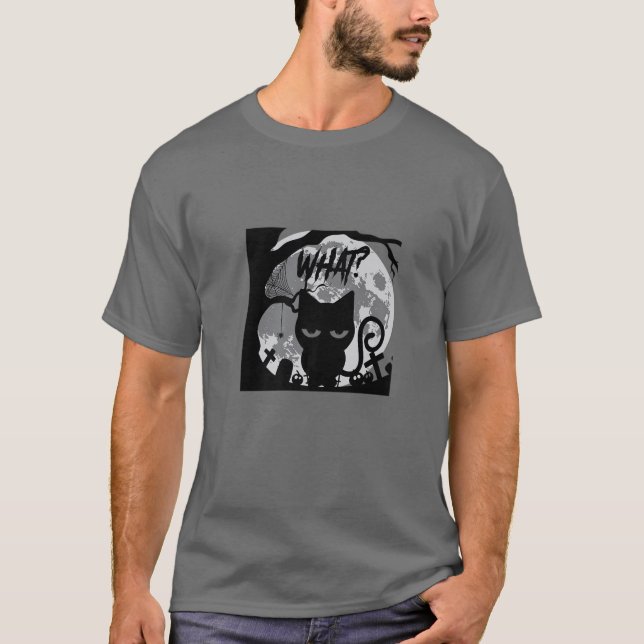 Cat What? Funny Murderous Cat Kitten in Graveyard T Shirt (Framsida)