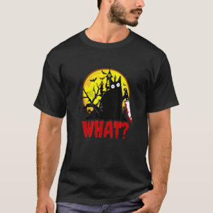 Cat What? Mörkt svart katt med Knivar Halloween T Shirt