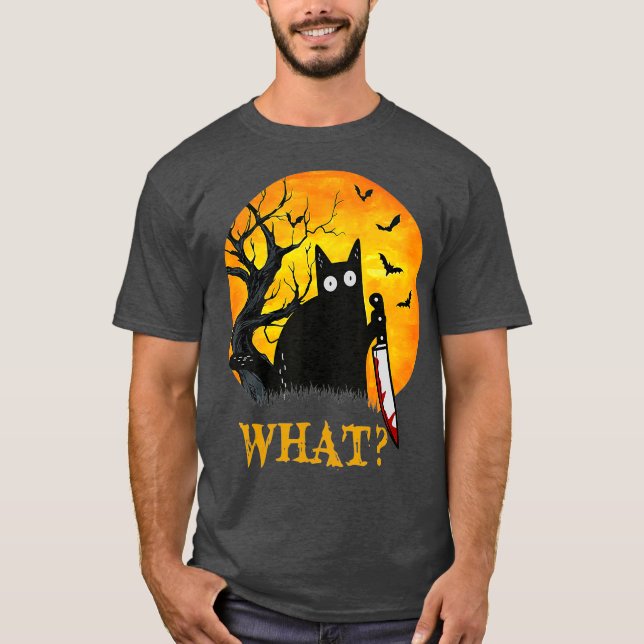 Cat What Murderous Black Cat With Knife Costume T Shirt (Framsida)