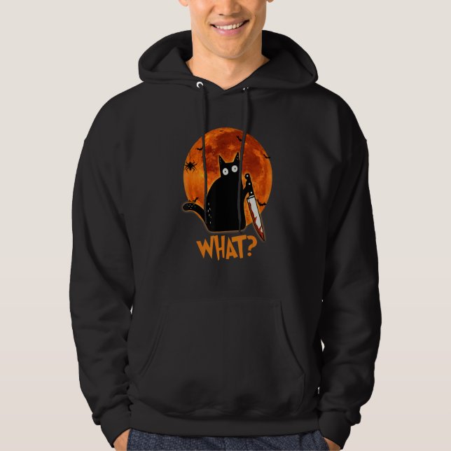 Cat What Murderous Black Cat With Knife Halloween  Hoodie (Framsida)