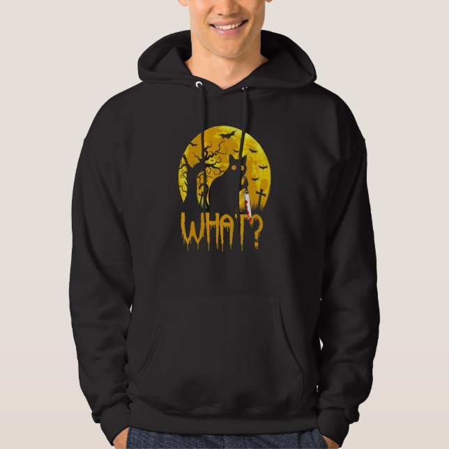 Cat What Murderous Black Cats With Knife Halloween Hoodie (Framsida)
