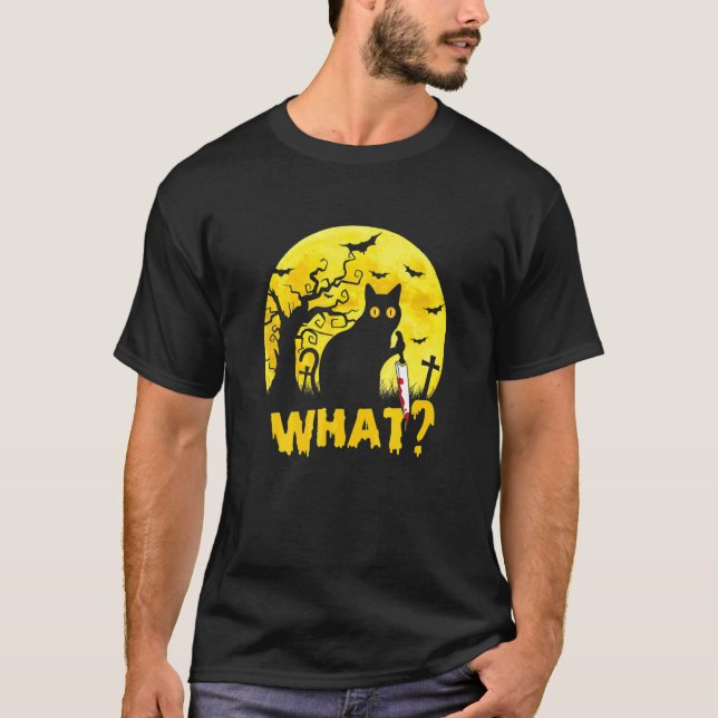 Cat What Murderous Cat Black Cat With Knife Moon H T Shirt (Framsida)