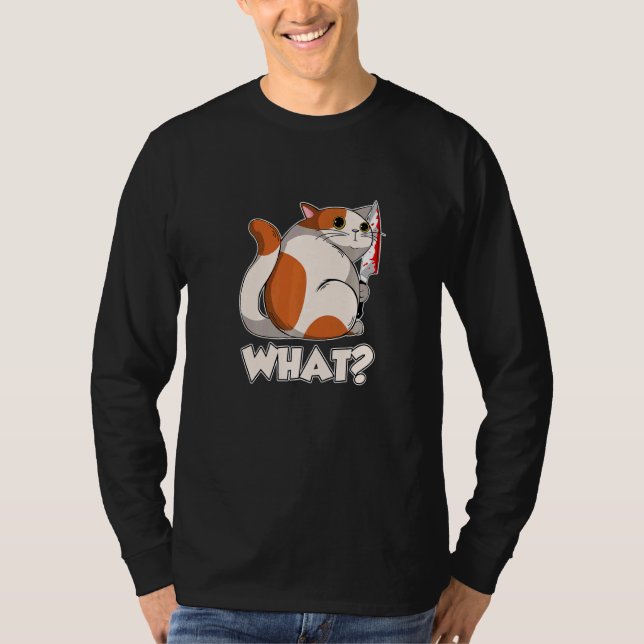 Cat What Murderous Cat With Knife   T Shirt (Framsida)