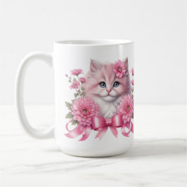 Cat Whit Rosa Ribbon Kaffemugg