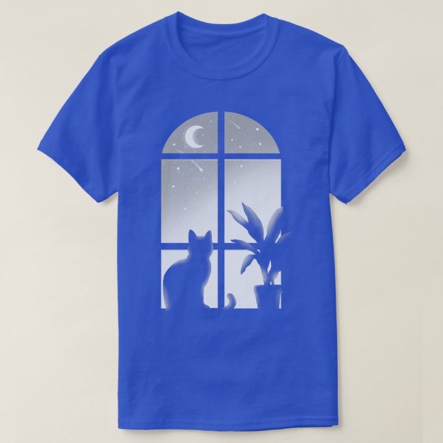 Cat window Kattunge tittar stjärnor oändliga natte T Shirt (Design framsida)