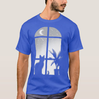 Cat window Kattunge tittar stjärnor oändliga natte T Shirt