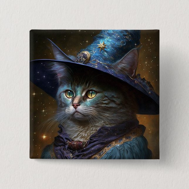Cat Witch Fantasy Art Knapp (Framsida)