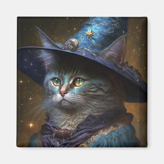 Cat Witch Fantasy Art Magnet (Framsidan)