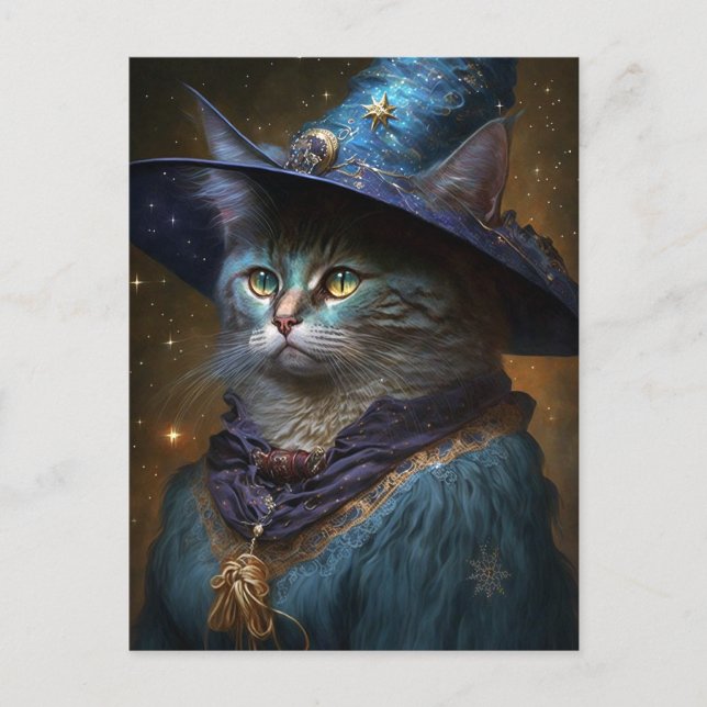 Cat Witch Fantasy Art Vykort (Framsida)