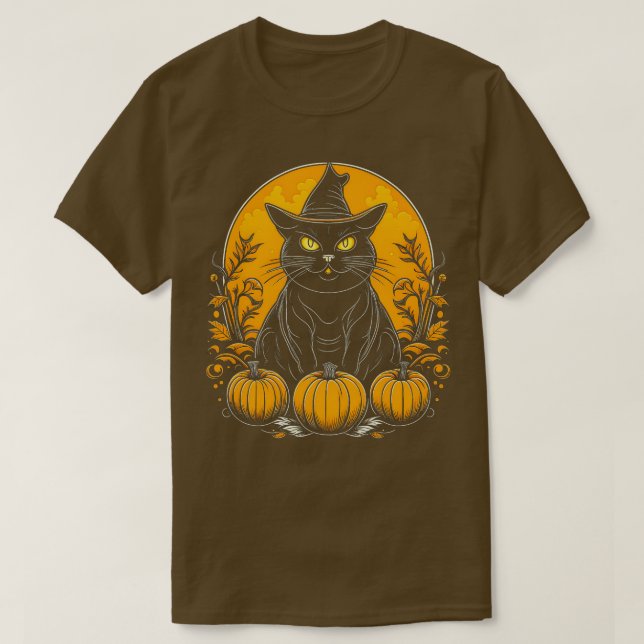 Cat Witch Goth Gothic Halloween Pumpkins T Shirt (Design framsida)