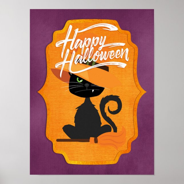 Cat Witch Happy Halloween Poster (Framsidan)