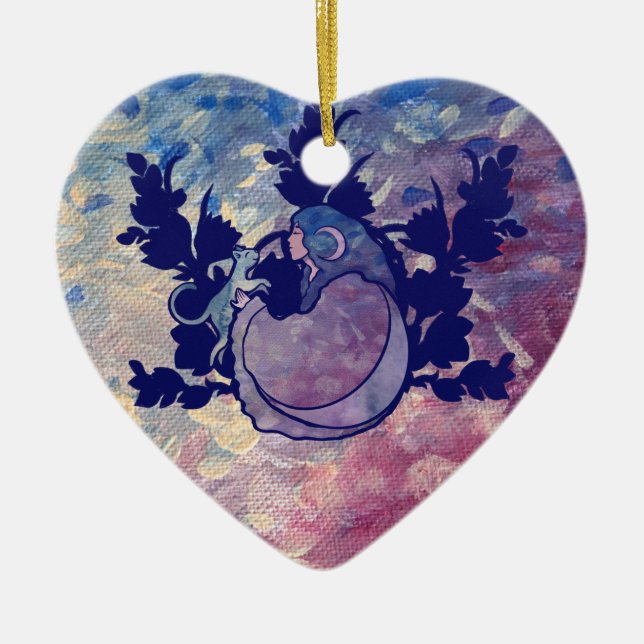 Cat Witch Måne Goddess Wiccan Cat Person Card Julgransprydnad Keramik (Framsidan)