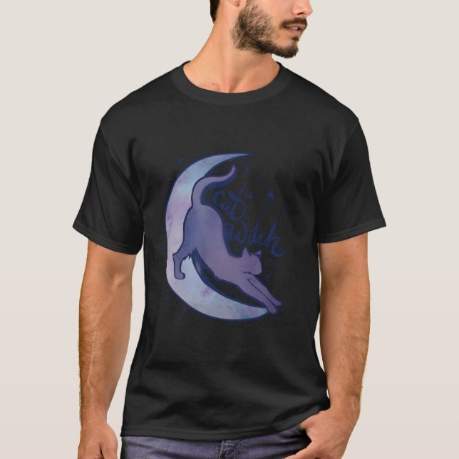 Cat Witch Måne Kattunge Lila Moonchild T Shirt (Framsida)