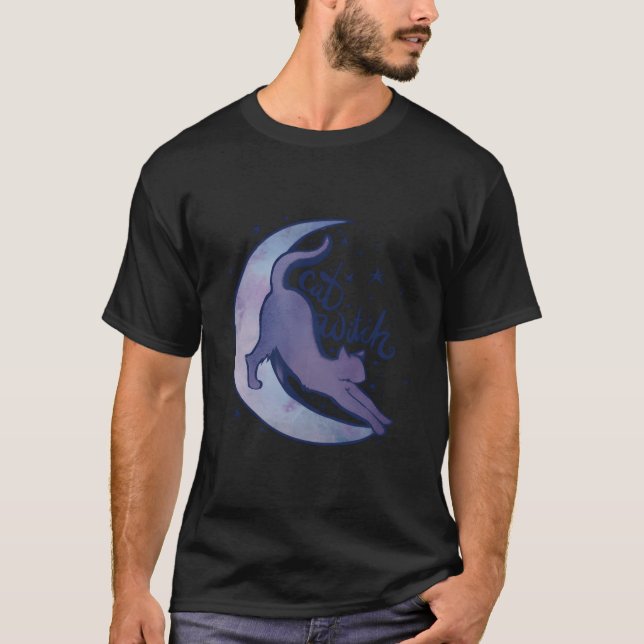 Cat Witch Moon Kitty Cats Purple Moonchild T Shirt (Framsida)
