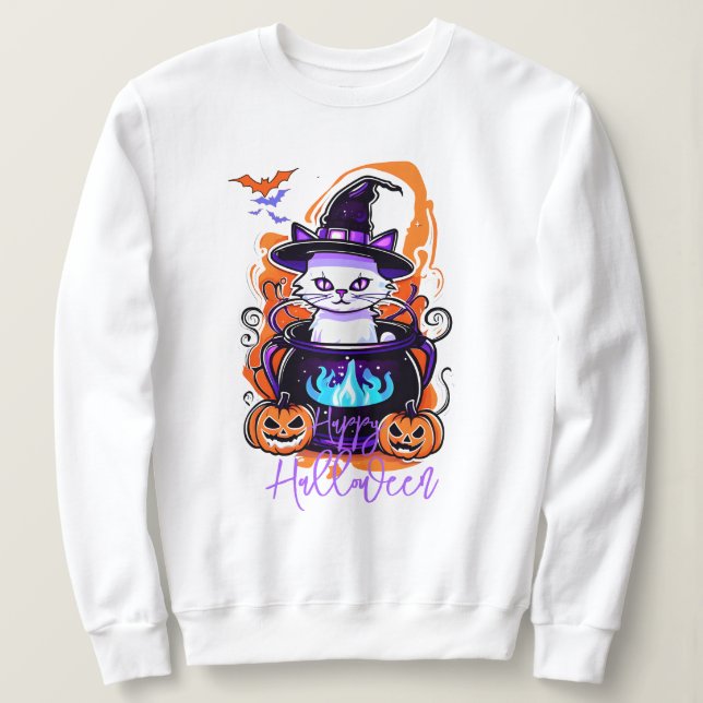 Cat Witch Pumpkin Hoodie, Spooky Halloween T Shirt (Design framsida)