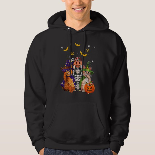 Cat Witch Scary Pumpkin Fladdermus Skeleton Magic  Hoodie (Framsida)