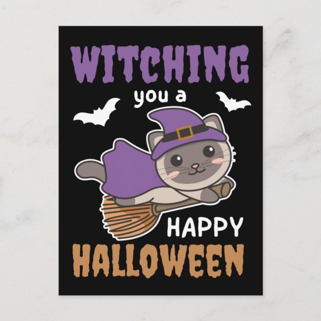 Cat Witch Witches som vaktar dig Happy halloween H Helg Vykort (Framsida)