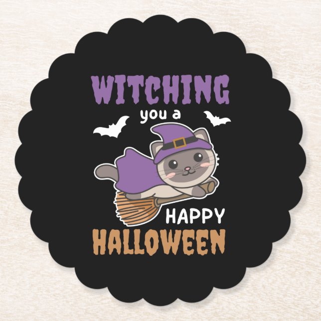 Cat Witch Witches som vaktar dig Happy halloween Underlägg Papper (Framsida)